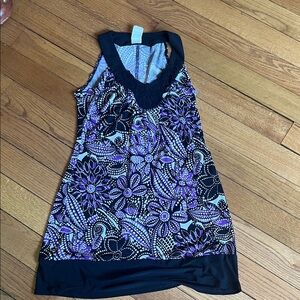 Wrapper Black and Purple Patterned Mini Dress